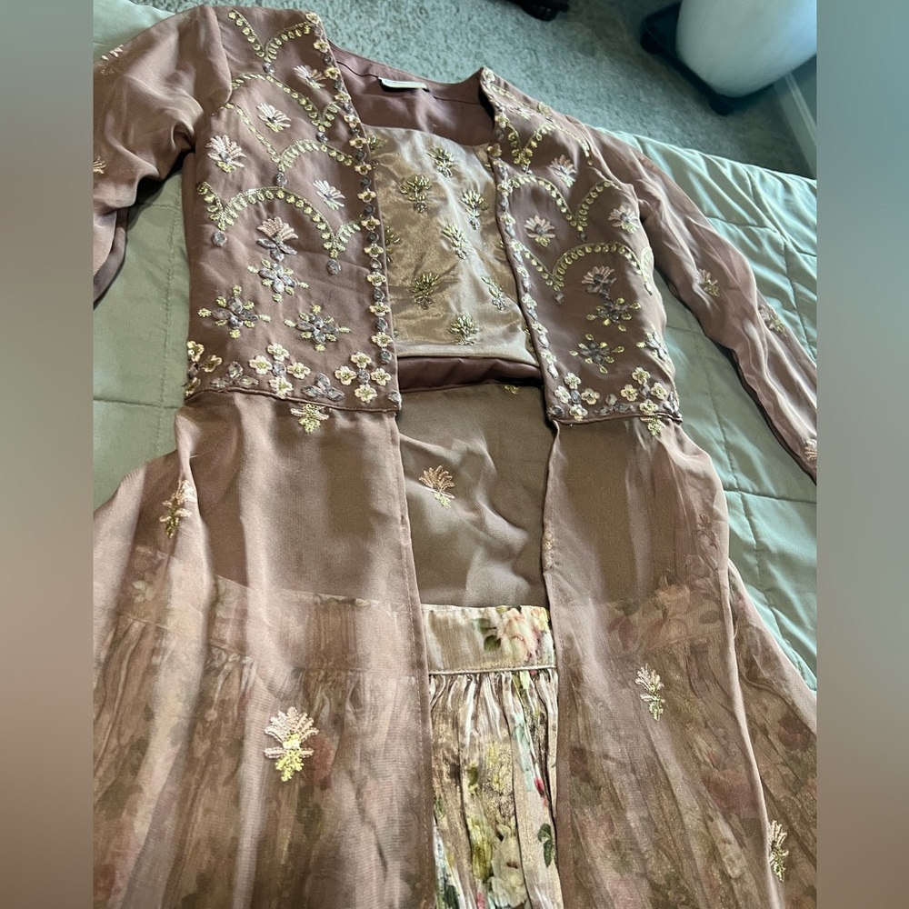 Floral Indian Crop Top Indo Western Outfit - Picture 4 of 14